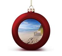 Beach Scenery Christmas Tree Ornaments 1.6 Inch Shatterproof Pc Plastic Balls with Lanyard Baubles Hanging Christmas Ball Ornaments for Xmas Tree Holiday Party Wedding Home Decorations-red