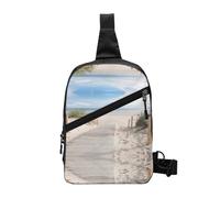 Beach Scenery Foldable Sport Sling Bag,Lightweight Crossbody Chest Pack with Multiple Pockets,Water-Resistant Polyester Fabric,Compact Travel Daypack