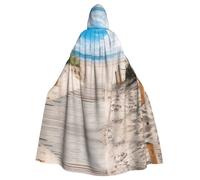 Beach Scenery Print Hooded Cloak Cape Costume Robe