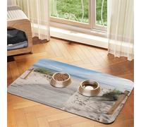 Beach Scenery Print Pet Feeding Mat For Dogs & Cats Absorbent Waterproof Dog Food Mat Non-Slip Pet Bowl Placemat Quick Dry Floor Protector Leather Tablecloth