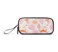 Beach Sea Animals Peach Cute Nylon Pencil Cases for College Students Large Capacity Pencil Case for Kids School Stationery for Preppy School Woman