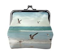 Beach Sea Birds Prints Coin Purse Kiss Lock Pu Leather Mini Pouch Wallet Change Bag for Women Girls Kids