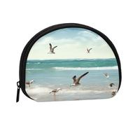 Beach Sea Birds Prints Coin Purse Shell Mini Pouch Wallet Change Bag for Women Girls Kids