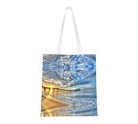 Beach Sea Bridge Clouds Sunset Fashion Canvas Tote Bag With All Over Print Design, Large Reusable Shopper Tote With Double Handles,Beach Tote, Weekend Bag