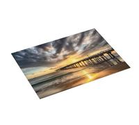 Beach Sea Bridge Clouds Sunset Printed Dish Drying Mat 61x46 CM Dish Drying Pad Highly Absorbent Microfiber Kitchen Counter Mat for Dishes Drainer