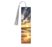 Beach Sea Bridge Clouds Sunset Printed Metal Bookmarks M - Gray Lightweight Aluminium Book Marker for Books, Journals & Gifts, Ideal Book Lovers, Holiday Decor & Crafts