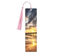 Beach Sea Bridge Clouds Sunset Printed Metal Bookmarks M - Pink Lightweight Aluminium Book Marker for Books, Journals & Gifts, Ideal Book Lovers, Holiday Decor & Crafts