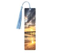 Beach Sea Bridge Clouds Sunset Printed Metal Bookmarks M - Sky Blue Lightweight Aluminium Book Marker for Books, Journals & Gifts, Ideal Book Lovers, Holiday Decor & Crafts