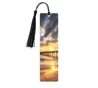 Beach Sea Bridge Clouds Sunset Printed Metal Bookmarks S - Black Lightweight Aluminium Book Marker for Books, Journals & Gifts, Ideal Book Lovers, Holiday Decor & Crafts