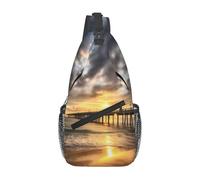 Beach Sea Bridge Clouds Sunset Printed Sling Bag Crossbody Backpack for Men Women, Versatile Casual Shoulder Chest Bag for Running Hiking Cycling Travel Work