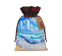 Beach sea -Print Multi-Colored Burlap Drawstring Bags, Eco-Friendly Plaid Pouches For Wedding Party Favors & Custom Packaging. S