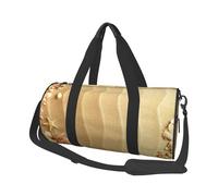 Beach Sea Shell Sand Large Round Travel Duffle Bag, Full-Print Canvas Weekender with Padded Lining, Multiple Pockets,Detachable Shoulder Strap and Soft Leather Handles