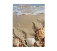 Beach Sea Shell Sand Printed Wooden Puzzle 500 Piece, Cute Puzzle Game in Plastic Box for Family Entertainment and Brain Training Gifts