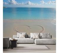 Beach Sea View Photo Mural Wallpaper Heart Shape Romantic 350x256 cm Modern Non-Woven Poster Wallpaper 3D Print Large Wall Mural for Living Room Bedroom Dining Room Hotel Wall Art Painting H1252
