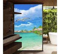 Beach Seagull Window Film Non Adhesive Privacy Film Stained Glass Window Film Glass Stickers for Bathroom Shower Door Heat Cotrol Anti UV 45x100cm