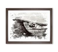 Beach & Seascape Boat Wreck Beach V3 Modern Framed Wall Art Print, Ready to Hang Picture for Living Room Bedroom Home Office Décor, Walnut A4 (34 x 25 cm)