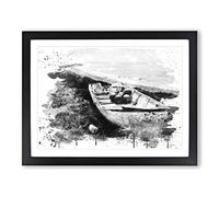 Beach & Seascape Boat Wreck Beach V4 Modern Framed Wall Art Print, Ready to Hang Picture for Living Room Bedroom Home Office Décor, Black A2 (64 x 46 cm)