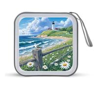 Beach Seascape Lighthouse CD Case for Car 40 Capacity DVD Storage Case Portable CD Wallet Organizer