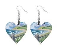 Beach Seascape Lighthouse Earrings Wooden Dangle Earring Drop Earrings Pendants Craft for Women