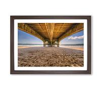 Beach Seascape Wooden Pier Jetty Framed Print | A2 Walnut Framed Wall Art | Ready to Hang | Modern Beach Picture | Living Room Bedroom Lounge Office