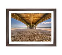 Beach Seascape Wooden Pier Jetty Modern Framed Print | A2 Walnut Framed Wall Art | Ready to Hang | Modern Beach Picture | Living Room Bedroom Lounge Office