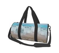 Beach Seashell Large Round Travel Duffle Bag, Full-Print Canvas Weekender with Padded Lining, Multiple Pockets,Detachable Shoulder Strap and Soft Leather Handles