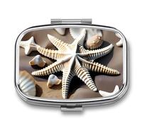 Beach Seashell Starfish Pill Box 2 Compartment Portable Pill Case Daily Square Pill Organizer for Pocket Purse Daily Medicine Container to Hold Vitamins Fish Oil Travel Gifts