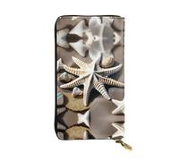 Beach Seashell Starfish Print Leather Long Clutch Wallet â€“ Fashionable Personalized Wallet, Multiple Card Slots, Gift Ready, Black, One Size