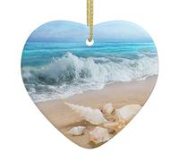Beach Seashell Starfish Printed decorative ornaments, ceramic heart-shaped ornaments, can be hung on Christmas trees and fireplaces