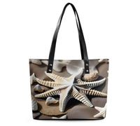 Beach Seashell Starfish Tote Bag Large Soft Leather Purse with Zipper Lightweight Ladies Shoulder Handbag