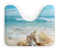 Beach Seashell U Shape Toilet Mat 40x50 cm, Absorbent Coral Velvet | Sea Ocean Pedestal Mat, Soft Plush, Non Slip, Quick Dry, Machine Washable, for Bathroom Floor