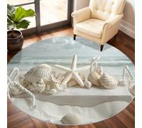 Beach Seashells Round Rug 120cm, Starfish Shells Circle Rugs, Coastal Theme Rug, Non Slip Circle Carpet for Living Room Dining Room Bedroom Under the Bed Hallway