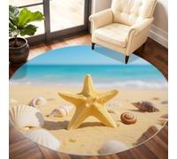 Beach Seashells Round Rug 60cm, Starfish Shells Circle Rugs, Coastal Theme Rug, Washable Round Carpet for Kitchen Dining Living Room Bedroom Under the Coffee Table
