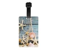 Beach Seashells Starfish Sand Print Luggage Tag with Full Back Privacy Cover - ID Label for Suitcases, Handbags, and Backpacks