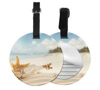 Beach Seaside,Luggage Tags Pu Leather Name Tag Travel Suitcase Identifier ID Tags Durable Baggage Label 2 pcs