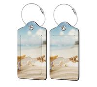 Beach Seaside,Luggage Tags Pu Leather Name Tag Travel Suitcase Identifier ID Tags Durable Luggage Label 2 pcs