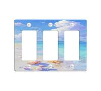 Beach Shell Light Switch Cover Plates/Outlet Covers, Aqua Blue Ocean Scene for Summer Decor, Thermoplastic Wall Plates, Standard Size 3 Gang Wall Plate