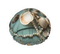 Beach Shell Sea Collection Vintage Boho Printed Shower Cap for Women Waterproof Bath Caps Reusable Double Layered Shower Hat Bathing Shower Caps for Men Ladies Spa Salon
