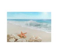 Beach Shell Starfish Printed Adult Fun Puzzle wooden puzzle in a plastic box with letters printed on the back home decor party toy