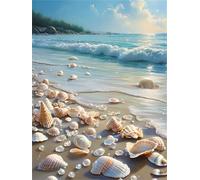 Beach Shells Diamond Art Kits Adults, 5D Diamond Painting Kit, Full Round Drill Diamond Dots Gem Art Rhinestone Crystal Picture, DIY Diamond Art Kits Accessories for Home Decor 30x40cm/12x16in k-303