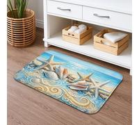 Beach Shells Quick Dry Bath Mat, Coastal Ocean Waves Pattern Absorbent Non Slip Shower Mat, Summer Decorative Flannel Washable Bath Rugs for Bathroom Toilet Restroom 16x24 Inch