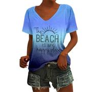 Beach Shirt Women The Beach is My Happy Place T Shirt Short Sleeve Casual Summer Vacation Tees Top 2025 New Blue