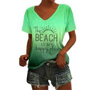 Beach Shirt Women The Beach is My Happy Place T Shirt Short Sleeve Casual Summer Vacation Tees Top 2025 New