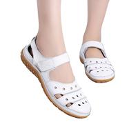 Beach Shoes Women's Comfortable Working Nurse Shoes, Plus Size Slip-On Casual, Breathable Leather, Slip Resistant, Waterproof Walking, Orthotic Shoe White