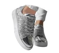 Beach Shoes- Women's Stylish Lace Up Glitter Casual Shoes Comfortable Sneakers with Temperament Chic Silver