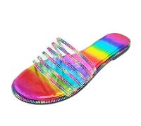 Beach Shoes Women's Transparent Rainbow Sandals Glitter Rhinestone Slippers Panelled Slippers Lightweight Quick Drying Women's Shoes Peep Toe Breathable Slippers Non-Slip, multicoloured, 6 UK