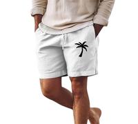 Beach Shorts for Men UK Palm Tree Printed Beach Board Shorts Bermuda Swim Trunks Hawaiian Style Trunks for Tropical Holiday Comfort Fit Spa Trunk Breathable Running Pants Sun Bathing Pants White