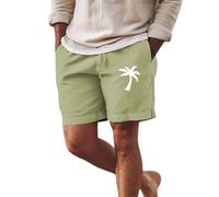 Beach Shorts for Men UK Palm Tree Printed Beach Board Shorts Bermuda Swim Trunks Hawaiian Style Trunks for Tropical Holiday Comfort Fit Spa Trunk Breathable Running Pants Sun Bathing Pants Green