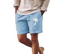 Beach Shorts for Men UK Palm Tree Printed Beach Board Shorts Bermuda Swim Trunks Hawaiian Style Trunks for Tropical Holiday Comfort Fit Spa Trunk Breathable Running Pants Sun Bathing Pants Blue