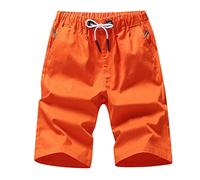 Beach Shorts for Men UK Quick-Drying Half Pants with Zipper Pockets Solid Color Workout Pant Short Breathable Stretch Summer Sweatpants Elasticated Waist Drawstring Athletic Gym for Sports Orange